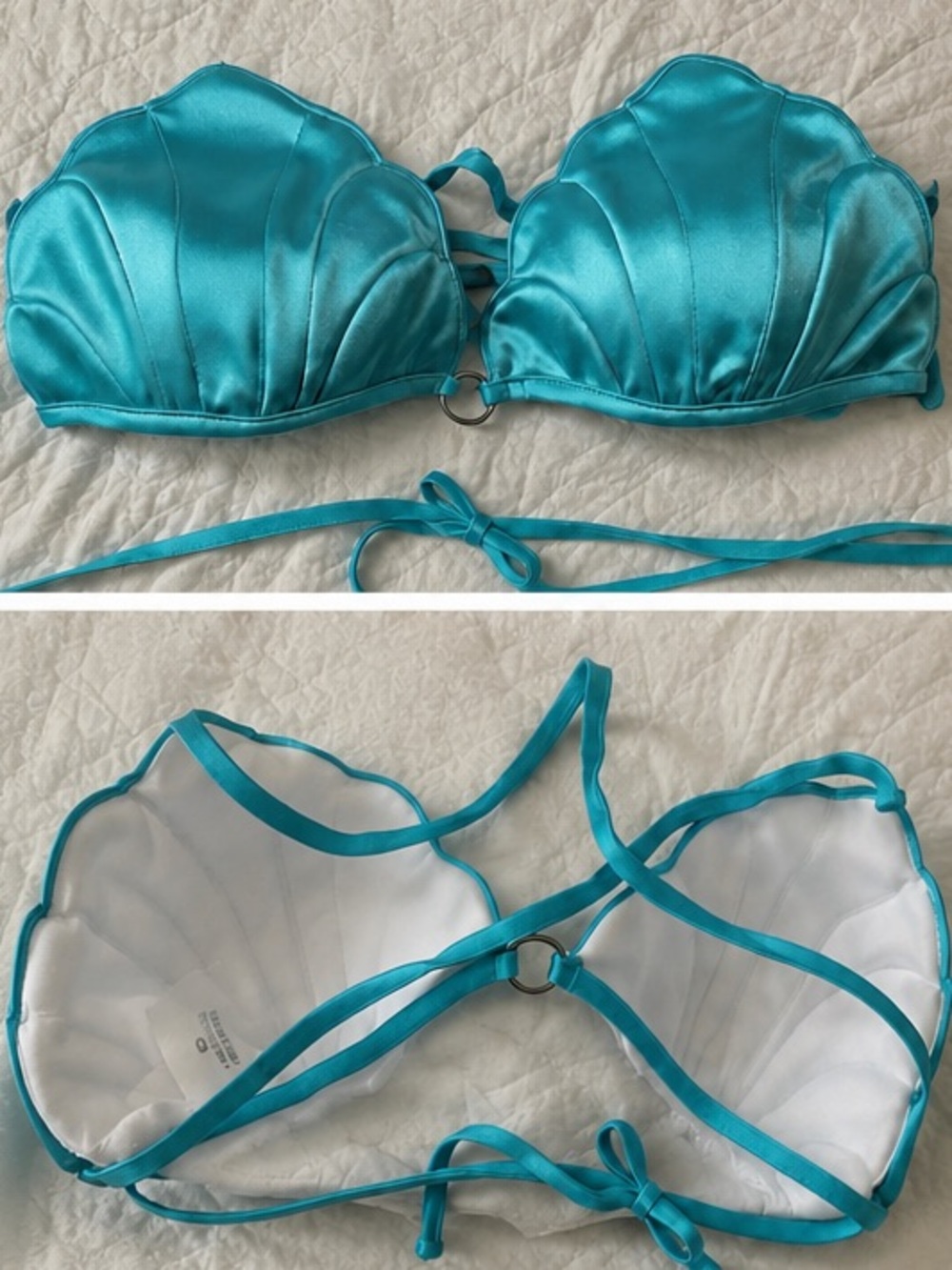 Turquoise Shell Bikini Top Small Mermaid Ring Detail Swimwear